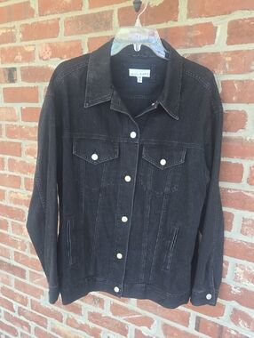 Loft Washed Black Denim Trucker Jacket with Silver Hardware